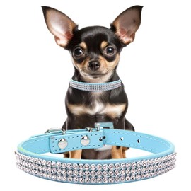 Light Blue Sparkly Dog Collar for Female Dogs, Fancy Bling Diamond Rhinestone Glitter Crystal Dog Collar Jeweled Girl Puppy Collars for XXS Xs Small Medium Breed Pet Dogs, L