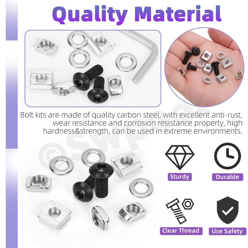 Swpeet 201Pcs M5 T-Nuts Screws Kit with Hex Socket Button