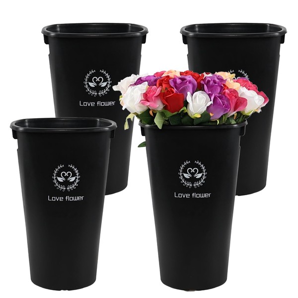 Leendines 4 Pack Tall Flower Vase with Handles, Plastic Flower