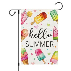Wodison Hello Summer Garden Flag 12x18 Inch Double Sided for Outside，Colorful Popsicles Ice cream Burlap Yard Flag Holiday Summer Outdoor Decoration