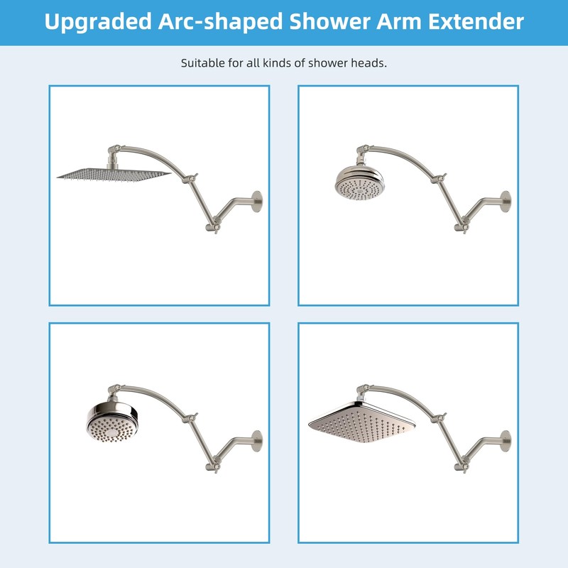 Hibbent Shower Head Extension Arm,16" Solid Brass Adjustable Extender with