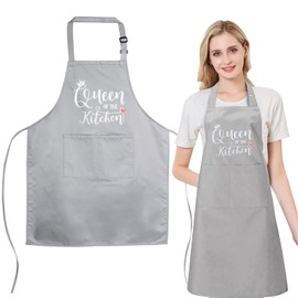 Grey Funny Cooking Aprons Queen of the Kitchen Adjustable Waterproof 70cm Extension Belt Kitchen Aprons Cooking Apron Gift Birthday Mothers Day Gift for Women Wife Mom Girlfriend