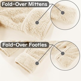 Fairy Baby Baby Snowsuit, Newborn Baby Bear Hooded Footed Romper Fleece Snowsuit Cartoon Flannel Zipper Jumpsuit Fall Winter Outfits White 59CM