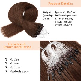 Micro Beads Hair Extensions Silky Straight Human Hair Ring Hair Extension 1g/Strand 50s/Pack Pre-Blonded Micro Loop Human Hair Extensions For Beauty (20 inch, 4)