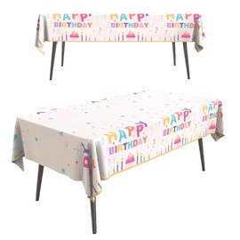 2Pack Birthday Party Table Cloth,54x72in Happy Birthday Party Tablecloth for Boys Girls White Plastic Confetti Disposable Rectangular Party Table Cover for Kids Baby Birthday Themed Party Decorations