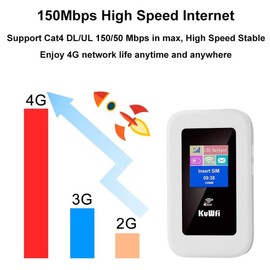 KuWFi 4G Mobile Portable WiFi 4G Wireless Router 150Mbps Hotspot Mini Pocket Car Wi-fi with Sim Card Slot for Travel,Mobile WiFi with Screen Display,UMTS/HSPA/LTE…