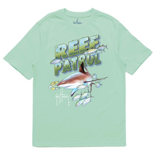 Guy Harvey Camiseta de Manga Corta para niño, Vidrio de Playa/Patrulla de Arrecife, Medium