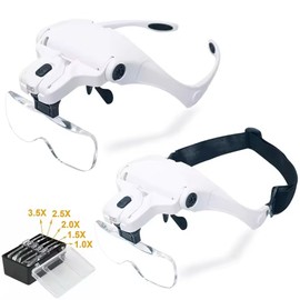 Headband Magnifying Glasses Illuminated Head Magnifier 1.0X 1.5X 2.0X 2.5X 3.5X 2 Lights Adjustable Lens Optical Magnify Glass