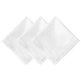 HOULIFE Pure White Handkerchiefs Soft Cotton Women Handkerchief Ladies Hankies with Lace Edge Woman Hanky for Wedding Party