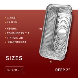 Olewit （8"×4"） Aluminum Loaf Pan with Lids for Baking、Barbecue、Meal Prep- Aluminum Pans - Disposable Tin Foil Pans