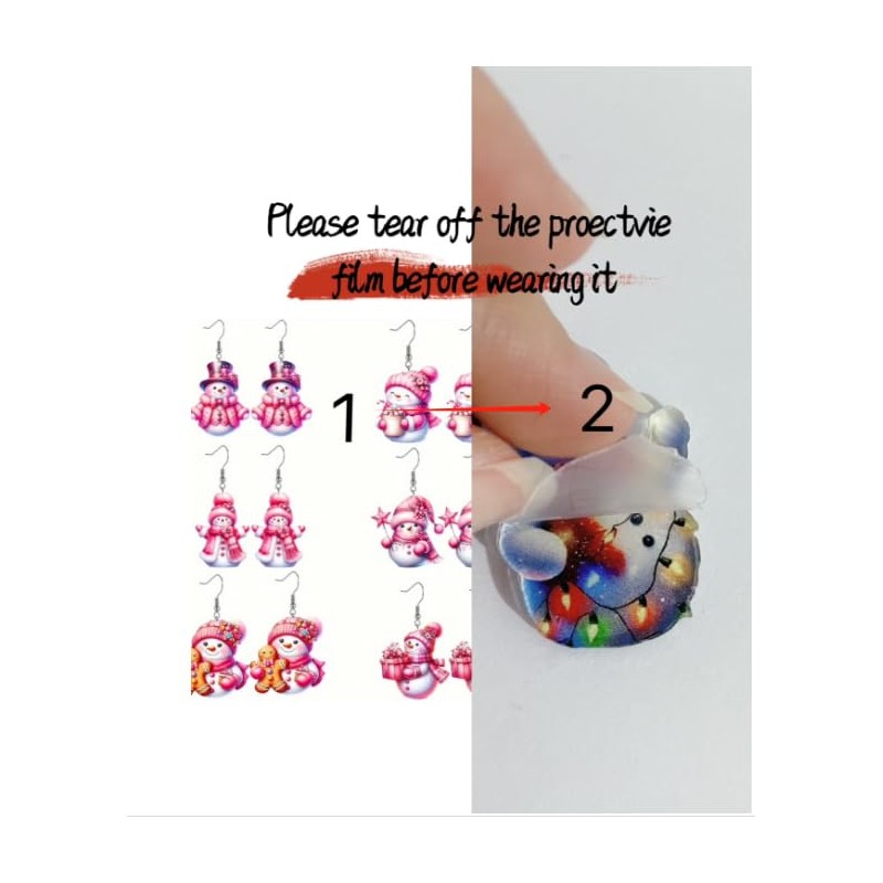Cute Pink Snowman Christmas Tree Earrings - Hypoallergenic Xmas Jewelry