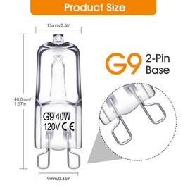 EvaStary G9 Halogen Light Bulbs 2 pin 120V 40W, Dimmable Long Lasting T4 JCD Type, G9 Bulb for Chandeliers, Range Hood Light, Bathroom Light Bulbs, Cabinet Lights, Warm White 2800K, 6 Pack