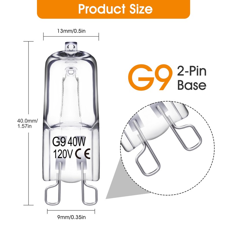 EvaStary G9 Halogen Light Bulbs 2 pin 120V 40W, Dimmable