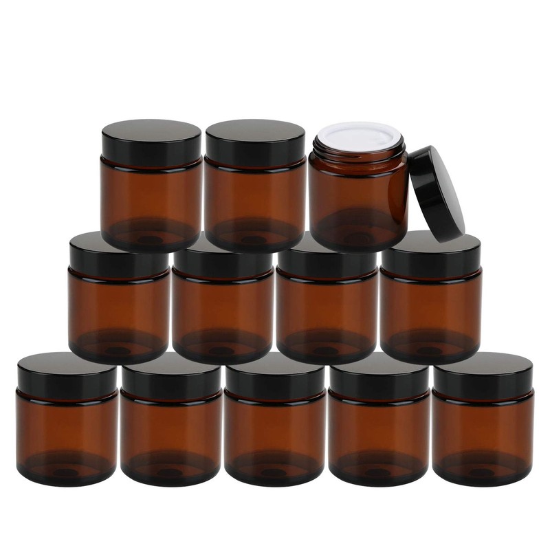 Encheng 25Pack of 4 oz Amber Round Glass Jars, with