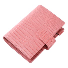 Smartfee Leather Personal Organizer Planner – 6 Rings Notebook Binder with Flyleaf, 30mm Gold Ring, Croc Print Leather（Croc pink)