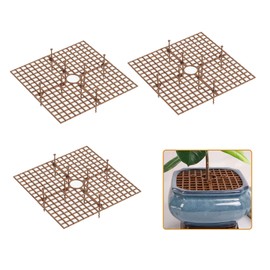 Hoypeyfiy Flower Pot Protector, Set of 3, Flower Pot Grid, Flower Pot Floor Protection, Flower Pot Cover Protector for Animals, Cat, Grave Stopper, Square Side Length 30 cm, Brown