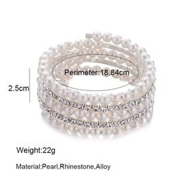 Fuqimanman2020 Multi Row Imitition Pearl Stretch Bracelet Stackable Crystal Strand Multi-Layered Elastic Bangle for Women 1920s Costume Vintage Bridal Wedding Jewelry-Gold B