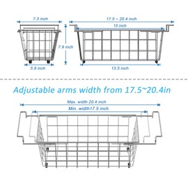 SANNO Chest Freezer Baskets, Stainless Steel Storage Organizer Bins with Sturdy Handles for Chest and Deep Freezers,Adjustable Arms width 17.5"~20.4", 2 pack
