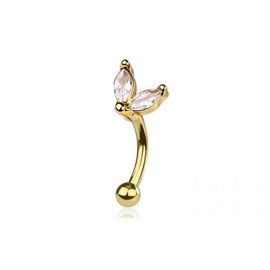 Pierced Owl 16GA 316L Stainless Steel Double CZ Crystal Marquise Curved Barbell (Gold Tone)