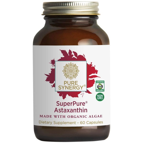Pure Synergy SuperPure Astaxanthin Extract | 60 Capsules | Made with Organic Ingredients | Non-GMO | Vegan | Algae-Based | Antioxidant