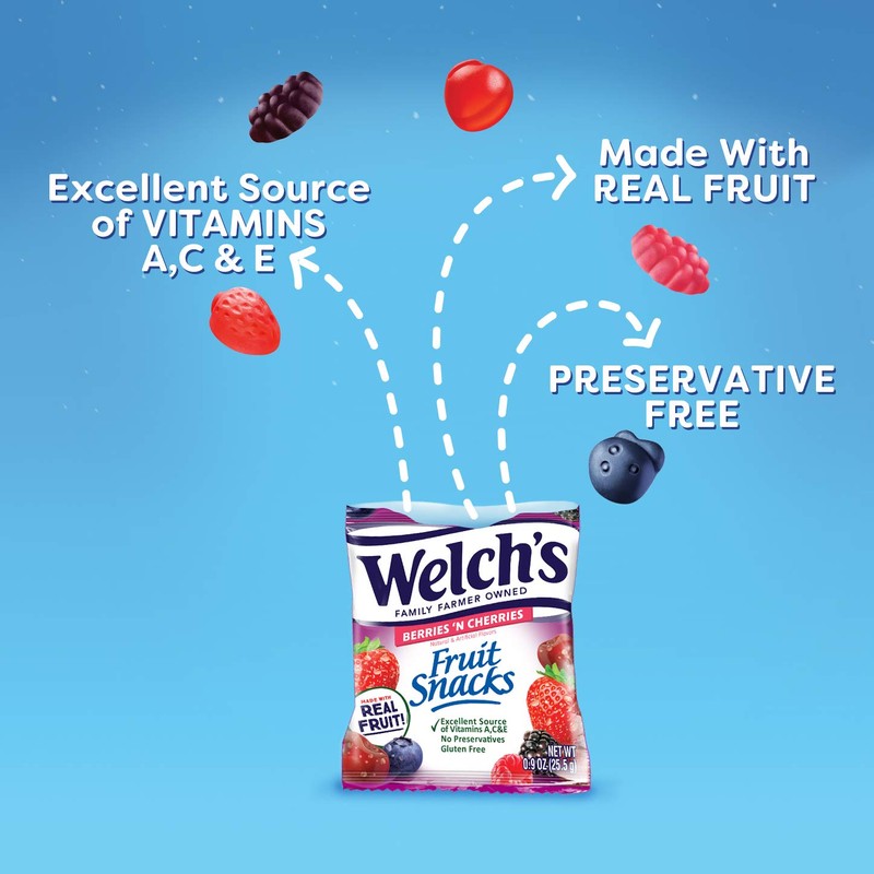 Welch's Fruit Snacks, Berries 'n Cherries, Great for School Lunches,