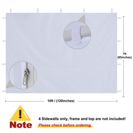 MASTERCANOPY Pop-up Canopy Sidewall Kit, 3 Sidewalls & 1 Doorwall Only (10x10,White)