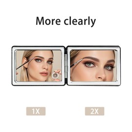 YOLCAR Portable Beauty Mirror with Leather Cover, 1X/2X Two-Sided Makeup Small Pocket Mirror, Portable for Travel and Purses - Black