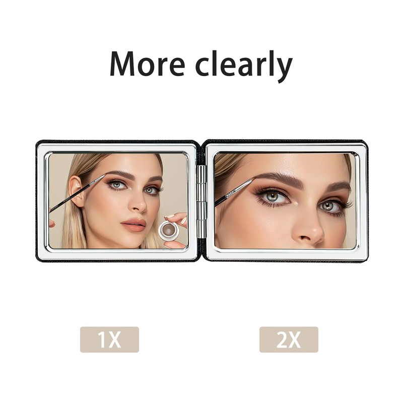 YOLCAR Portable Beauty Mirror with Leather Cover, 1X/2X Two-Sided Makeup