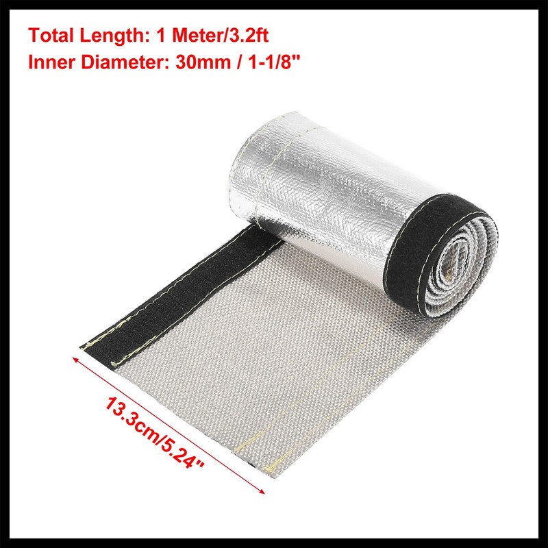 Hihaha Car Heat Shroud 1-1/8" ID 3.2ft Aluminized Sleeving Shield