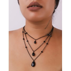 Sacina Layered Black Teardrop Choker Necklace, Black Beaded Necklace, Black Choker, Black Necklace, Gothic Necklace, Goth Necklace, Christmas Jewelry Gift for Women