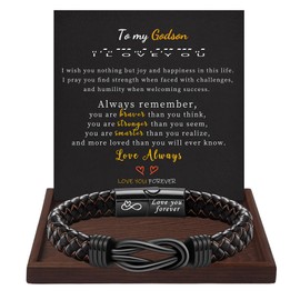 Btysun Godson Gifts Leather Bracelet for Men Inspirational Wristband Black Leather Cuff Bracelet Graduation Jewelry Graduation Gifts for Him