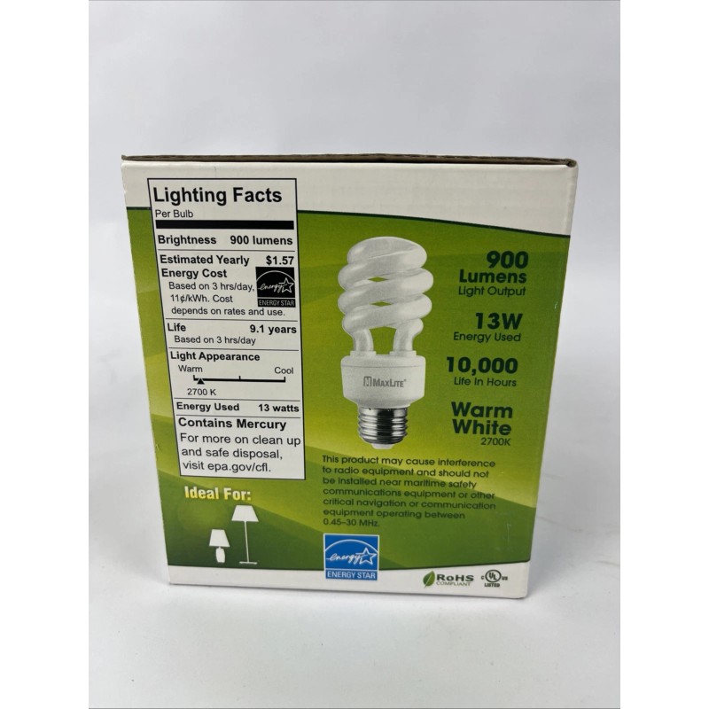 MAXLITE SpiraMax 2- 4packs (8) Light Bulbs 900 Lumens 13W