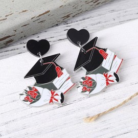 Blue Drop School Earrings Mortarboard Flower Book Earrings Graduation Acrylic Drop Dangle Graduate Jewelry for Women Appreciation Day Gifts