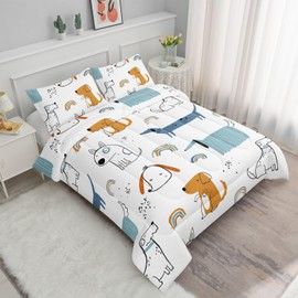 Smell Sunshine Kids Comforter Set Cartoon Dog Printed Pattern Bedding Set with 1 Comforter and 2 Pillowcases for Girls Boys Bedroom All Season(Cute Dog Queen)
