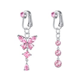 MODRSA Fake Belly Button Piercing for Women Clip on Belly Button Rings Fake Belly Piercing Clip On Belly Piercing Pink