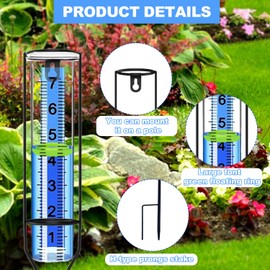 OUISJYER Rain Gauge Outdoor with Large Easy-Read Numbers | Freeze-Resistant Plastic Rain Gauge with Floating Marker, Stake or Hang Installation | 7" Rain Measuring Tool for Garden Yard Fence Farm