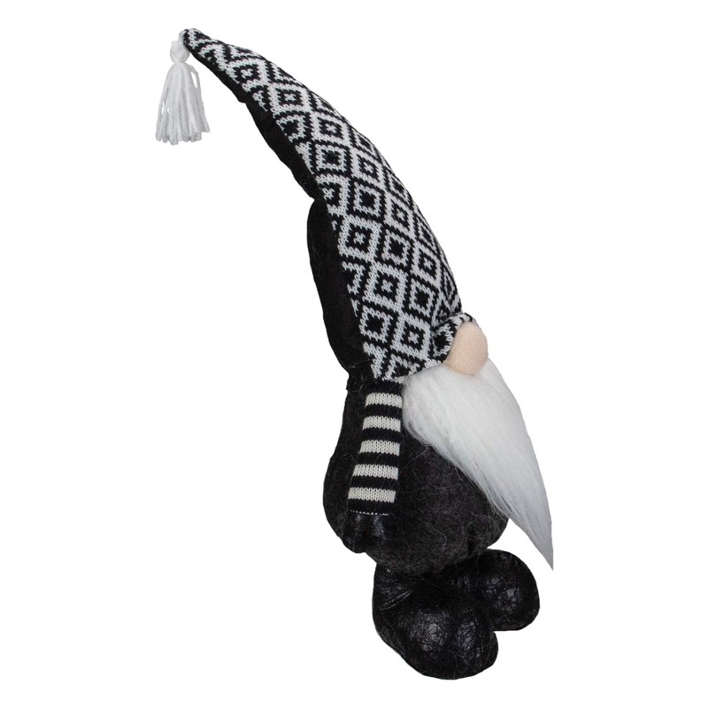 17" Black and White Plush Knit Gnome Christmas Figure1