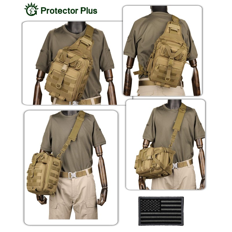 Protector Plus Tactical Sling Bag Military MOLLE Crossbody Pack Chest