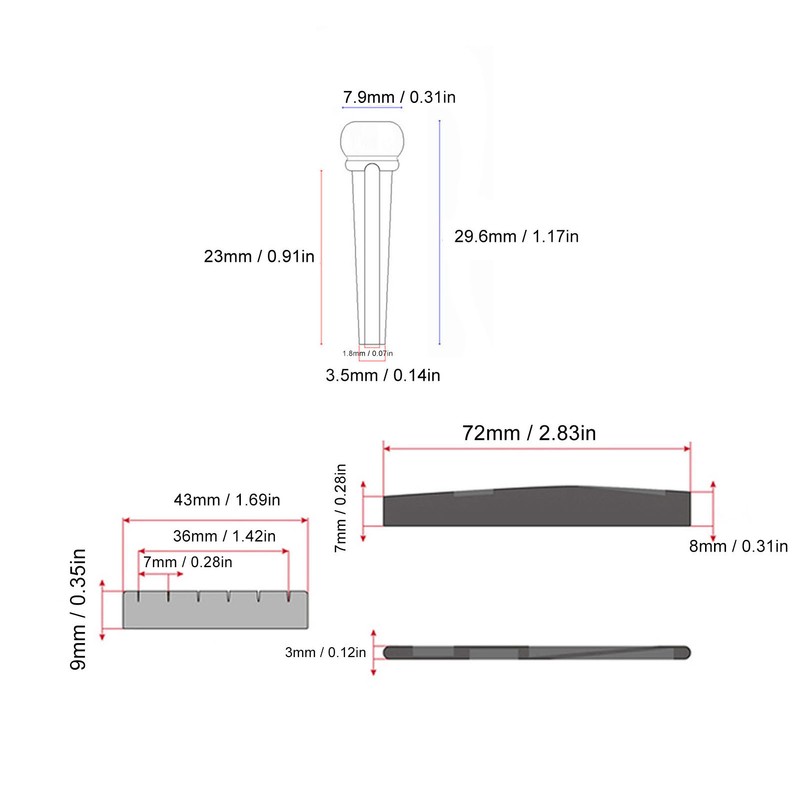 6PCS Guitar Bridge Pin Copper Acoustic Guitar Bridge Pins Peg