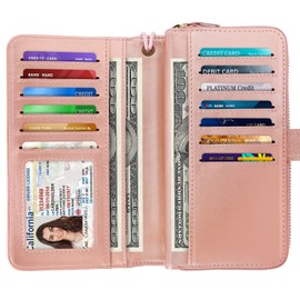 Coco Rossi Wallets for Women Multi Card Holder Wallet Clutch Wallet Card Holder Organizer Ladies Purse with Wrist strap Purse, Rose Gold Glitter, long purse, Rose Gold Glitter Wallet