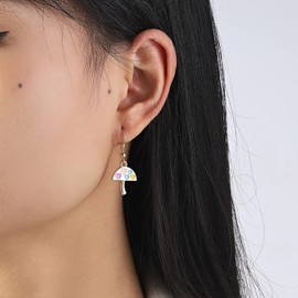 Mushroom Earrings for Women,Boho Cute Alloy Drop Oil Mushroom Charm Earrings Gold Hypoallergenic Dangle Mushroom Earrings for Teens Adults