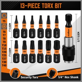 HORUSDY 14Pieces T5-T40 Torx Bits Set - Torx Security Bit Set - Security Torx Bit Set | Star Bits Set - 1/4 Hex Torx Screwdriver Bit Sets