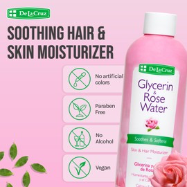 De La Cruz Rose Water and Glycerin for Face - Rosewater Facial Toner and Moisturizer for Skin and Hair 8 fl oz (236 mL) - 3 Bottles