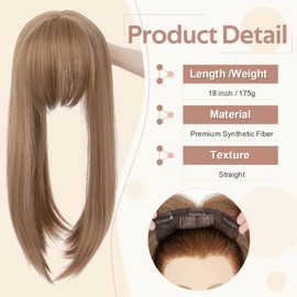 SEGOHAIR Synthetic Hair Topper for Women, 6"x6" Lace Base, Covers Gray Hair, Thinning, High Hairlines, Soft Natural Straight Hair, Apply with 4 Clips, Center Parted Bangs 14" Brown Mixed Blonde