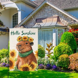 IsegMind Capybara Garden Flag Hello Sunshine Garden Flags, Cute Puppy Sunflower Small Yard Flags 12x18 Double Sided, Burlap Spring Summer Yard Flag (5935)