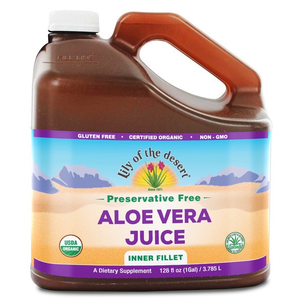 Lily of the Desert Aloe Vera Juice, Preservative Free - Inner Fillet Aloe Vera Drink, Organic Aloe Juice with Natural Vitamins, Digestive Enzymes for Gut Health, Stomach Relief, Wellness, Glowing Skin, 128 Fl Oz