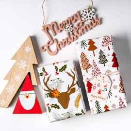 Holijolly Wrapping Paper Sheet - Folded Flat - 4 Different Christmas Red and White Design (2.8 Square Meters) - 70x100cm Per Sheet