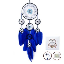 Blue Evil Eye Dream Catcher Wall Decor, Jiyamony Dreamcatcher Hanging Pendant for Home Protection and Blessing Decor with a Car Accessories Evil Eye Charm Gift