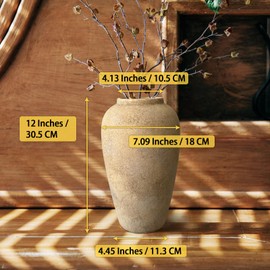 GDSZJLJ Ceramic Rustic Farmhouse Vase, 12 Inch Beige Flower Vases for Home Decor, Rustic Pottery Vase for Table Centerpieces & Living Room, Farmhouse Ceramic Vases for Entryway & Wedding Gifts