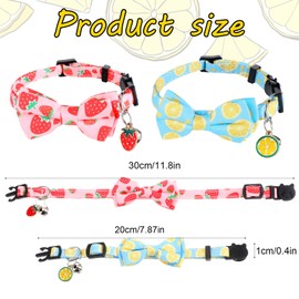 2 Pcs Breakaway Cat Collar with Bow Tie Bell - Lemon Strawberry Summer Collars for Kitty Kitten Collar, Adjustable Soft Cotton Cat Collars for Male Female Cats